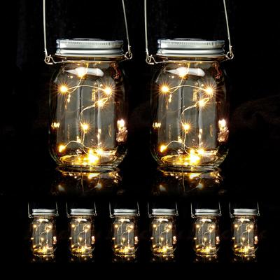 8 x Solar Glas im Set, je 8 led im Einmachglas, Dekolicht, stellen oder hängen, Solarleuchte für Image
