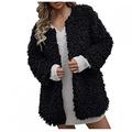 Womens Faux Fur Jacket Long Sleeve Fuzzy Fleece Shaggy Oversized Open Front Cardigans Coat For Warm Winter