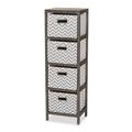 Winston Porter Studio Branlee Modern & Contemporary Grey & White Fabric Upholstered Greywashed Wood 4-Basket Tallboy Storage Unit Wood | Wayfair