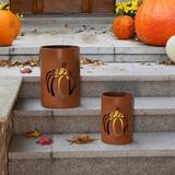 The Holiday Aisle® Set Of 2 Cutout Harvest Halloween Pumpkin Pail Lanterns Metal | 11.02 H x 7.48 W x 7.48 D in | Wayfair