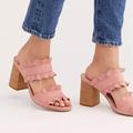 Free People Shoes | Free People Pink Suede Rosie Ruffle Slip On Double Strap Open Toe Heels | Color: Brown/Pink | Size: 38eu