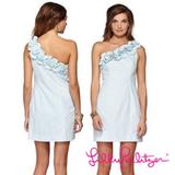 Lilly Pulitzer Dresses | Lilly Pulitzer Off The Shoulder Ruffle Dress Size 0 | Color: Blue/White | Size: 0