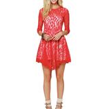 Free People Dresses | Free People Floral Mesh Lace Dress Sz 2 | Color: Red | Size: 2