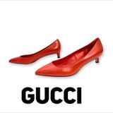 Gucci Shoes | Gucci Orange Red Oxidation Leather Gloria Kitten Heel Pumps Size 38.5 Us 8.5 | Color: Orange/Red | Size: 38.5eu
