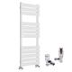 Warmehaus Minimalist Bathroom Flat Panel Heated Towel Rail Radiator Rad White 1200 x 500mm - Modern Central Heating Space Saving Radiators - with Angled Thermostatic Radiator Valve Pack