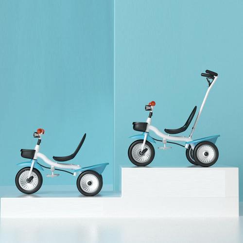 Dreirad mit Schubstange, für Kinder ab,Kinder Dreirad,Kann mit Bremsen fahren,weiß Blau ,75*50*87cm