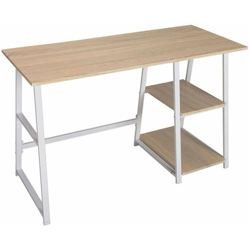Schreibtisch Computertisch mit 2 Ablage Holz Stahl Hell Eiche – Hell Eiche – Woltu