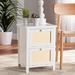 Bayou Breeze Dockery Mid-Century Modern White Finished Wood & Rattan 2-Door Nightstand Wood in Brown | 21.3 H x 15.7 W x 11.8 D in | Wayfair