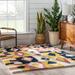 Blue/White 87 x 63 x 1.8 in Area Rug - Well Woven Gigi Abstract Ivory/Blue/Yellow Area Rug Polypropylene | 87 H x 63 W x 1.8 D in | Wayfair