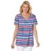 Plus Size Women's Perfect Printed Short-Sleeve V-Neck Tee by Woman Within in Bright Cobalt Painterly Stripe (Size M) Shirt