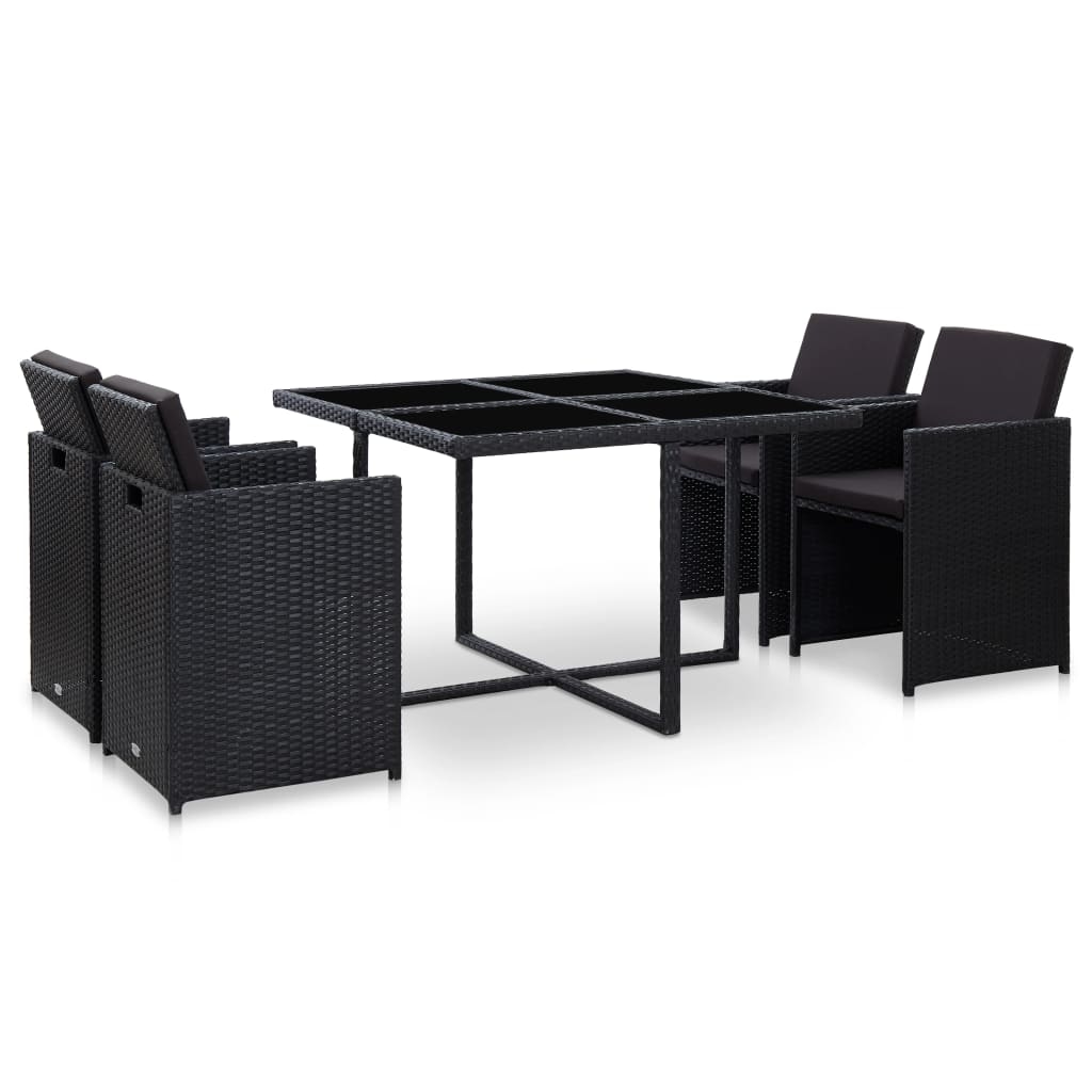 vidaXL 5-tlg. Garten-Essgruppe mit Auflagen Poly Rattan Schwarz Image