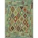 Hand-Woven Sangat Kilim Tasleem Lt. Green/Rust Rug - 5'0" x 6'5"