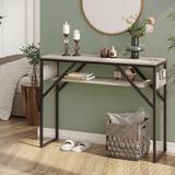 17 Stories Walbrook Skinny Narrow Console Table 40" Behind Couch Table Small Console Table For Entryway in Brown/Gray | Wayfair