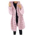 BUKINIE Womens Thick Warm Faux Fur Hooded Parka Long Overcoat Peacoat Winter Faux Shearling Shaggy Coats Jackets (Pink,Small)