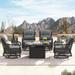 Corvus Vasconia 5pc Outdoor Resin Wicker Swivel Chat Set with Fire table