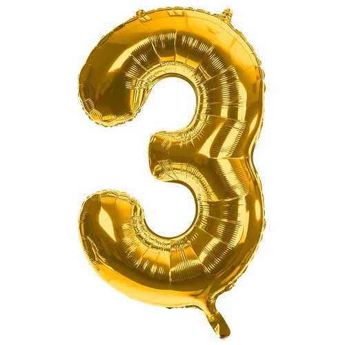 Ballon hélium chiffre ""3"", doré, 86 cm