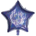 Folienballon Stern - Happy Birthday, blau, 40 cm Ø