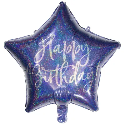 Folienballon Stern - Happy Birthday, blau, 40 cm Ø Image