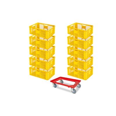 BRB 10 Euroboxen, 600x400x240 mm, lebensmittelecht, gelb + GRATIS Transportroller Image