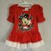 Disney Dresses | Disney Minnie Mouse Christmas Dress 18 Mos, Fur Lined, Glitter Screen Print | Color: Red/White | Size: 18mb