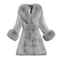 BUKINIE Womens Thicken Warm Winter Coat Luxury Elegant Parka Faux Fur Trimmed Open Front Long Cardigan Jacket Outwear Lady's Wedding Party Coats for Winter(Grey,3XL)