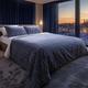 LERUUM King Size Duvet Cover Sets Navy Blue Cotton Bedding Striped Geometric Pattern Quilt Cover Bed Set with Pillow Cases (Navy Kingsize Bedding)