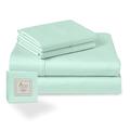 Pizuna 100% Cotton Super King Bed Sheet Set Mint Green, 400 Thead Count Long Staple Cotton Bedding Set 300x280 cm, Soft Sateen 4 PC King Bed Sheet Set -Fitted Sheet, Flat Sheet & 2 Pillowcases