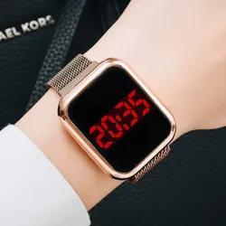 Montres magnétiques numériques carrées de luxe pour femmes montre à Quartz à LED or Rose