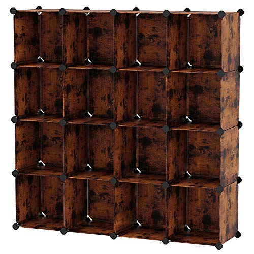 SONGMICS Cube Storage Organizer, 16-Cube Book Shelf, Closet Organizers and Storage, Room Organization, Cubby Shelving for Bedroom Living Room, 48.4 x 12.2 x 48.4 Inches, Rustic Brown ULPC442A01