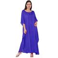 SKAVIJ Women's Tunic Rayon Embroidered Maxi Caftan Dress (Free Size, Blue)