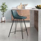 Trent Austin Design® Heim Bar & Counter Stool Faux Leather Upholstered/Leather/Metal/Faux leather in Blue/Black | 35 H x 18 W x 20 D in | Wayfair