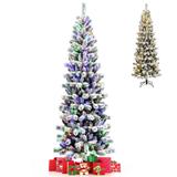 Gymax 5/6/7.5/8 ft Pre-lit Snow Flocked Artificial Christmas Tree w/