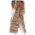 BUKINIE Womens Oversized Faux Fox Fur Vest Lined Warm Coats Parkas Outwear Winter Long Jackets Overcat Peacoat (Khaki,Large)