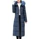 Women Long Cotton Padded Coat Faux Fur Hooded Jacket Winter Parka, Ladies Quilted Padded Lightweight Trench Outwear Long Sleeve Tops Cardigan Plus Size Dark Blue