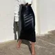 Jupe Mi-Longue Fendue en Faux Cuir PU pour Femme Slim Sexy Noir Blanc Taille Haute Club Y2K