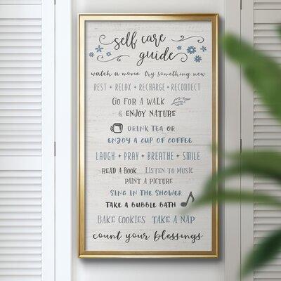 Trinx Self Care Guide - Picture Frame Textual Art on Canvas Canvas, Solid Wood in Black/Blue/Green | 18.5 H x 10.5 W x 1.5 D in | Wayfair