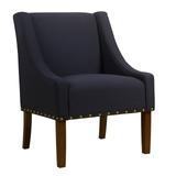 Fabric Upholstered Accent Chair with Swooping Arms and Nail Head Trim, Blue and Brown - 35.25 H x 24.75 W x 27.5 L Inches