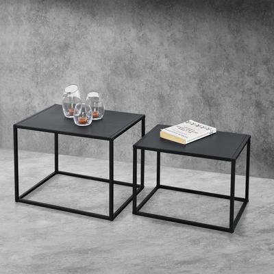 Beistelltisch Archsum 2er Set rechteckig Industriedesign Schwarz [en.casa] Image