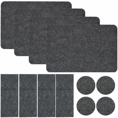 Felt Table Mat Set for 4 Placemats Cutlery Pouch Coasters 43x30cm Tablemat Grey - grau