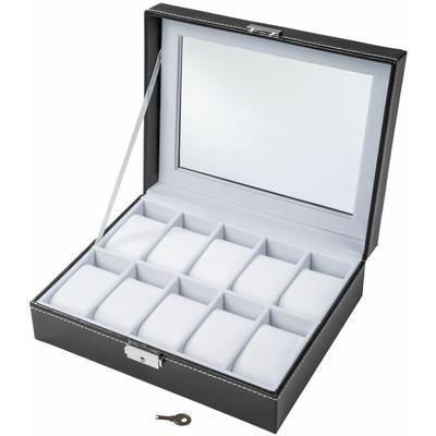 Uhrenbox mit 10 Fächern inkl. Schlüssel - Uhrenhalter, Uhrenkasten, Uhrenkoffer - weiß