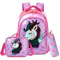 HTgroce Kids School Unicorn Backpack,Children's Backpack Set for Teen Boys and Girls with Laptopm,Lunch Boxes and Pencil Case for Primary Junior Girls,Rose 42cm