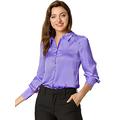 Allegra K Women's Satin Blouse Puff Sleeve Point Collar Vintage Button Up Shirt Tops Purple 8