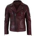 Mens Slim Fit Retro Leather Jacket | Mens Retro Biker Jacket | Motorcycle Cross Zip Jacket | Brando Real Leather Jacket (XS, Burgundy Biker Leather Jacket)