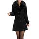 Womens Coats Faux Fur Collar Casual Lapel Fake Wool Coat Trench Jacket Long Sleeve Ladies Autumn Winter Fashion Overcoat Black