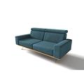 DOMO. Collection Rosario Sofa, 2,5er Garnitur mit Nackenfunktion und Holzkranz, 2,5 Sitzer Couch, 204x98x81 cm, Polstergarnitur in türkis