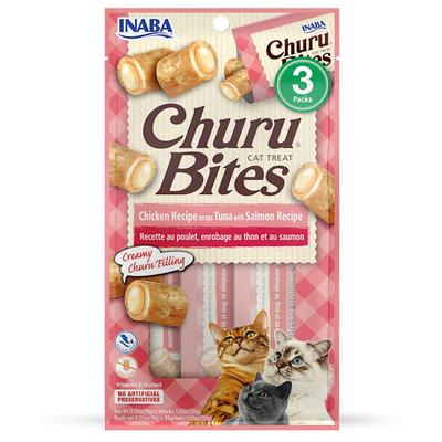 Inaba Churu Bites Chicken Wraps Tuna with Salmon Recipe Cat Treats, 1.05 oz.