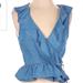 Zara Tops | Denim Wrap Shirt With Ruffle | Color: Blue | Size: S