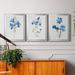 Red Barrel Studio® Blue Blossom Botanical I - 3 Piece Picture Frame Painting Set on Canvas Canvas, in Black/Indigo/Pink | Wayfair