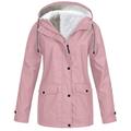 Winter Warm Rain Coats for Women, Fleece Thicken Warm Windbreaker Solid Warm Fleece Lined Raincoat Waterproof Outwear with Pockets for Women Sale