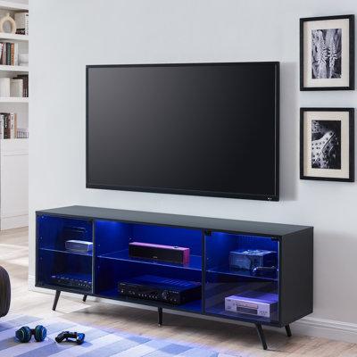 Orren Ellis Margie Modern 66" TV Stand for 75 Inch TV w/ Multiple LED Lights, Magnetic Door for Living Room Wood in Black | 24 H in | Wayfair